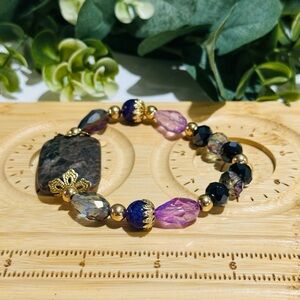 Elegant purple beads and Brown Natural Stones Bracelet